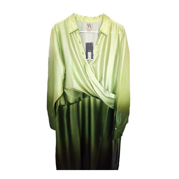 NEW Worthington Women's Plus Size Green Ombre Dip Dye Midi Wrap Dress (Size: 2X) - Picture 3 of 9